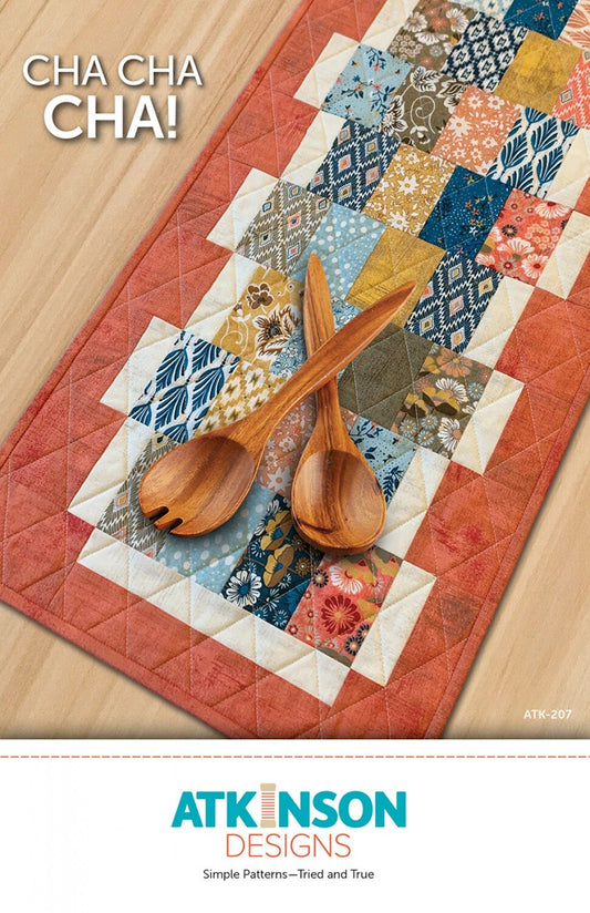 Cha Cha Cha Table Runner Quilt Pattern, Atkinson Designs ATK-207, Charm Pack Fat Eighths Jelly Strip Friendly Pattern, Easy Quilt Pattern