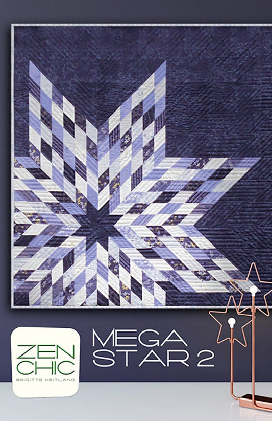 Mega Star 2 Quilt Pattern, Zen Chic MS2QP, Modern Lone Star Wall Quilt Pattern, Jelly Roll Friendly, Contemporary Lap Star Quilt