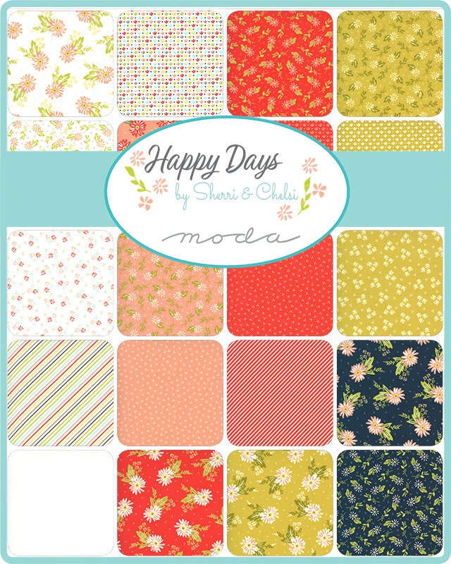 LAST CALL Happy Days Layer Cake, Moda 37600LC, 10" Inch Precut Fabric Squares, Summer Coral Floral Quilting Fabric, Sherri and Chelsi
