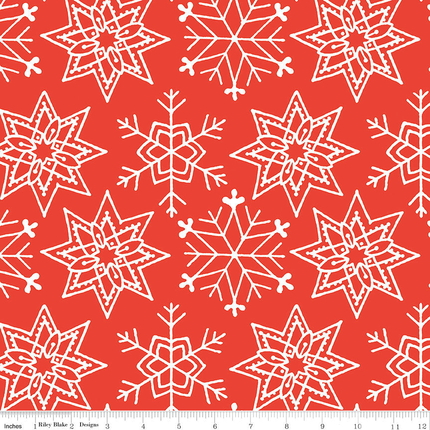 LAST CALL All About Christmas - White Snowflakes on Red Fabric, Riley Blake C10798-RED, Quilter's Cotton, By the Yard