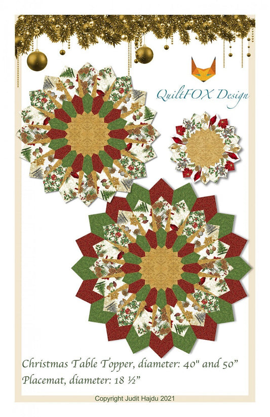 Christmas Table Topper and Place Mats Quilt Pattern, QuiltFox QFOX171, Modern Dresden Xmas Quilt Pattern, Christmas Placemats, Judit Hajdu