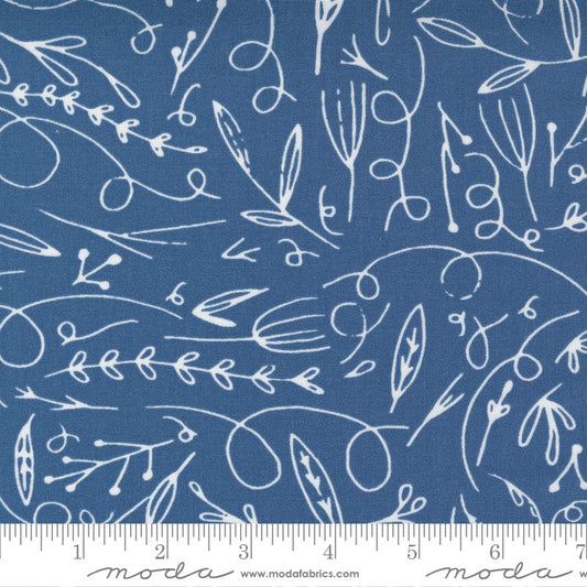 LAST CALL Words to Live By - Sky Filigree Doodle Blue White Fabric, Moda 48322 12, Cotton Quilt Fabric, Gingiber, By the Yard