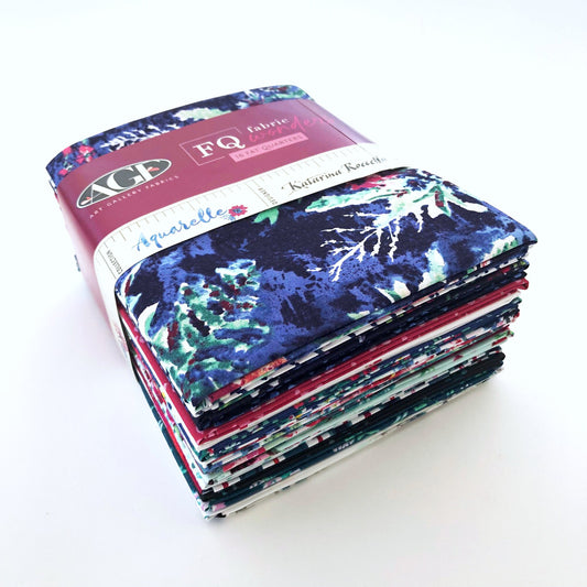 LAST CALL Aquarelle 16 Piece Fat Quarter Bundle, Art Gallery Fabrics FQW-Aqu, Blue Pink Floral Fabric Bundle, 18 x 22 Fabric Cuts