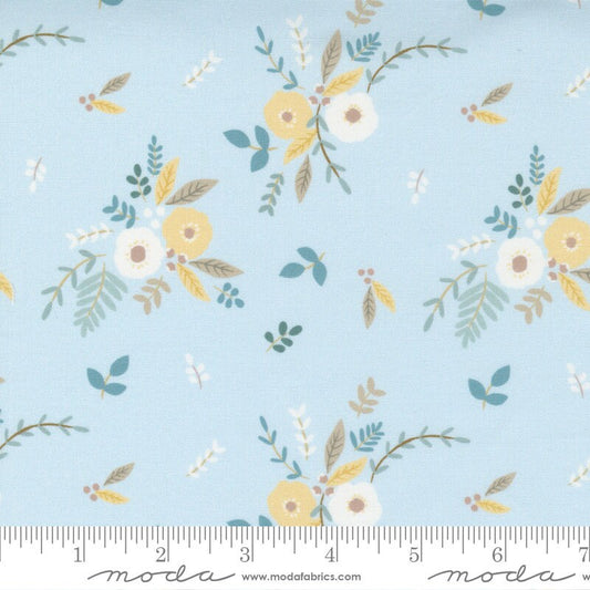 LAST CALL Little Ducklings - Floral Bouquet Blue Pastel Floral Fabric, Moda 25101 15, Baby Quilt Fabric, Paper and Cloth, By the Yard