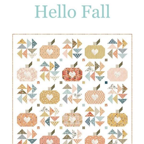 Hello Fall Throw Quilt Pattern, Chelsi Stratton Designs CSD123, FQ Quarter Friendly, Fall Pumpkins Quilt Pattern, Square Picnic Quilt