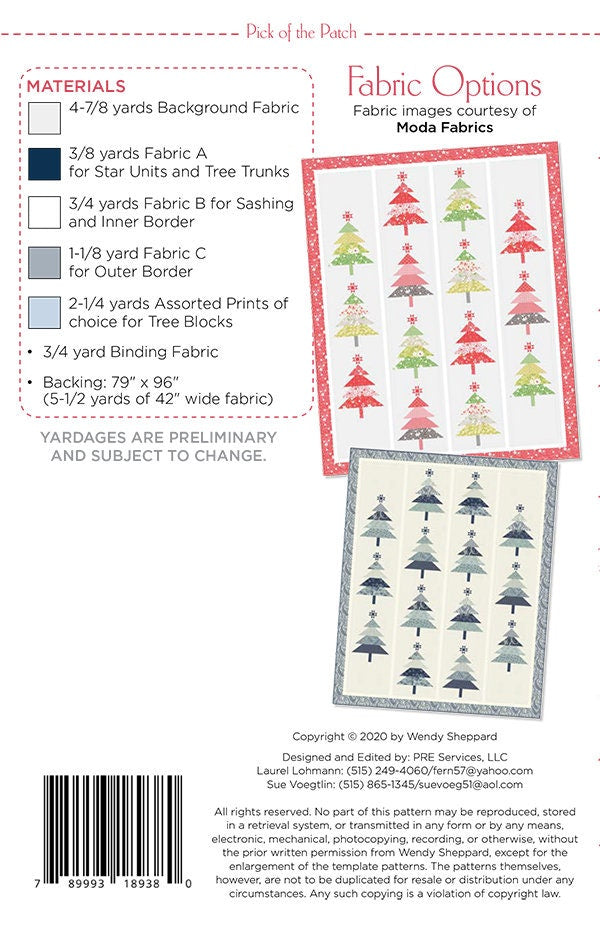 Pine-ing for Christmas Quilt Pattern, Wendy Sheppard WS34, Christmas Xmas Tree Throw Quilt Pattern, Yardage Friendly