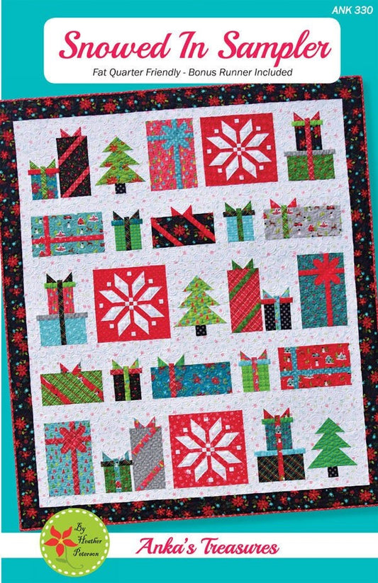 Snowed In Sampler Quilt Pattern, Anka's Treasures ANK330, Fat Quarter Friendly, Christmas Xmas Presents Gifts Trees Quilt Pattern