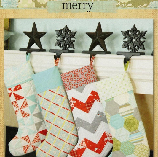 Merry Christmas Stockings Quilt Pattern, Thimble Blossoms TBL141, Quilted Christmas Xmas Stockings Pattern, Holiday Decor