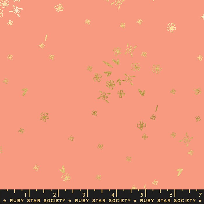 LAST CALL First Light - Melon Peach Gold Metallic Flowers Fabric, Moda RS5045 14M, Background Blender Cotton Quilt Fabric, By the Yard