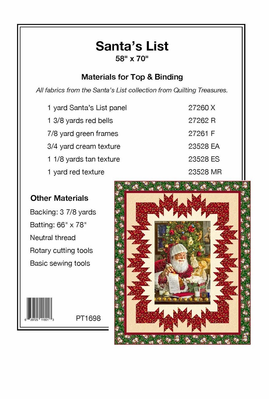 Santa's List Panel Frame Quilt Pattern, Pine Tree Country Quilts PT1698, Fabric Panel Friendly, Panel Frame Pattern, Gift Quilt Pattern