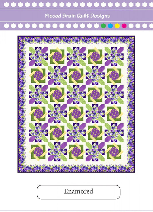 LAST CALL Enamored Quilt Pattern, Pieced Brain Quilt Design PBQD1810, Yardage Friendly Modern Twist Throw Quilt Pattern, Denise Russell