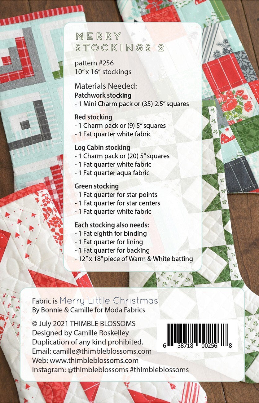 Merry Stockings 2 Quilt Pattern, Thimble Blossoms TBL256, Quilted Christmas Xmas Stockings Pattern, Holiday Decor