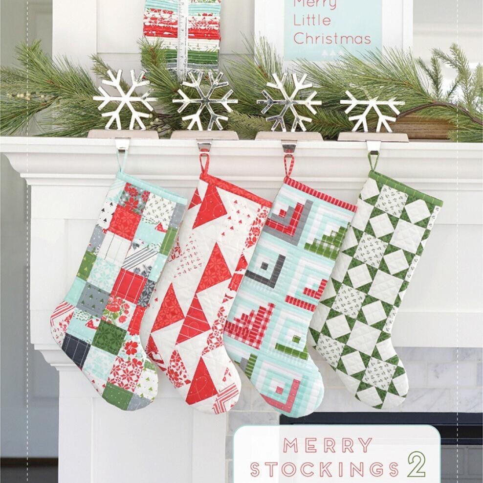 Merry Stockings 2 Quilt Pattern, Thimble Blossoms TBL256, Quilted Christmas Xmas Stockings Pattern, Holiday Decor