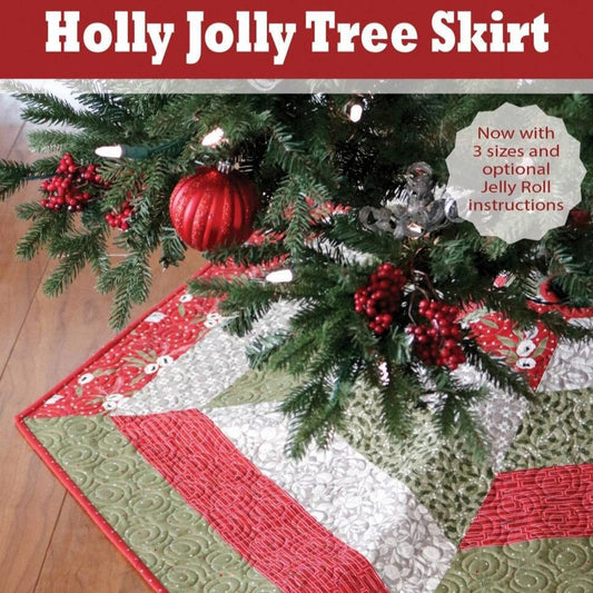 Holly Jolly Tree Skirt Quilt Pattern, A Bright Corner AKBC311, Jelly Roll Strip Friendly Christmas Xmas Tree Skirt, Quilted Xmas Decor