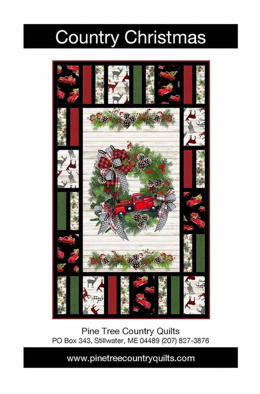 Country Christmas Panel Frame Quilt Pattern, Pine Tree Country Quilts PT1806, 24" Fabric Panel Friendly Pattern