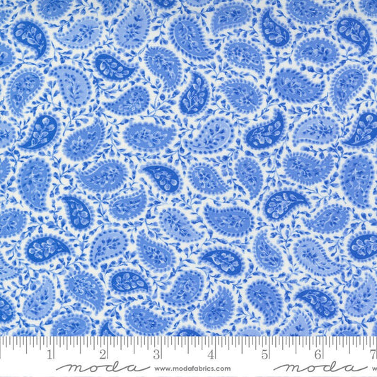 LAST CALL Summer Breeze 2021 - Blue Ivory Floral Paisley Fabric, Moda 33614 12, Cotton Apparel Quilt Fabric, By the Yard