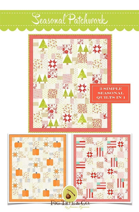 Seasonal Patchwork Quilt Pattern, Fig Tree Quilts FTQ1793, Christmas Halloween Patriotic Lap Quilt Pattern, Fat Quarter FQ Friendly