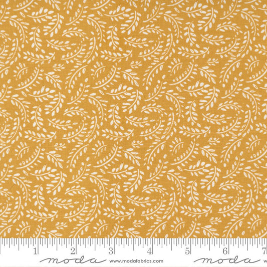 LAST CALL Timber - Meadow Honey White Leaves Branches on Amber Tan Golden Brown Fabric, Moda 55554 24, Cotton Quilt Fabric, Sweetwater