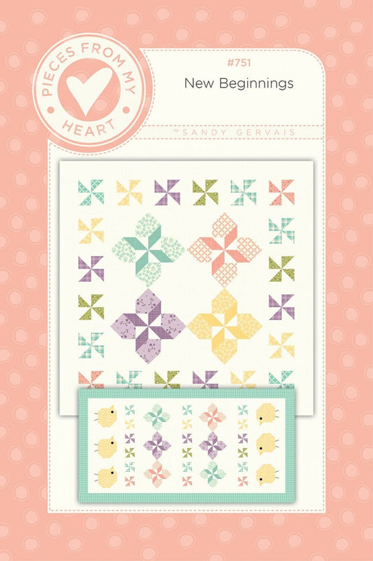 LAST CALL New Beginnings Table Quilt Pattern, Pieces From My Heart PM751, Spring Chicks Pinwheels Table Runner Topper, Sandy Gervais