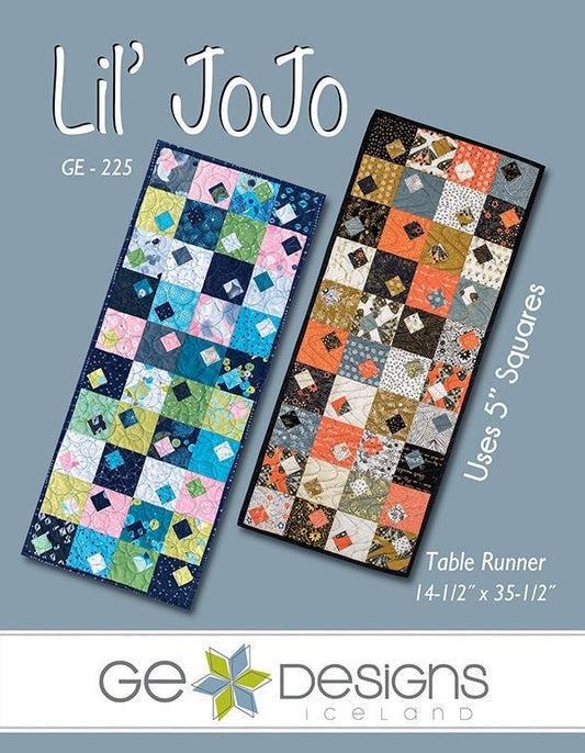 Lil' JoJo Jo Jo Table Runner Quilt Pattern, GE Designs GE-225, Charm Pack Friendly, 5" Squares Table Topper Runner Pattern, Stripology
