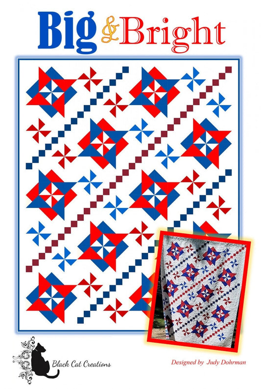 LAST CALL Big and Bright Quilt Pattern, Deb's Cats N Quilts Bigbr-BCC287, Friendship Star Patriotic Quilt Pattern, Yardage Friendly, QOV