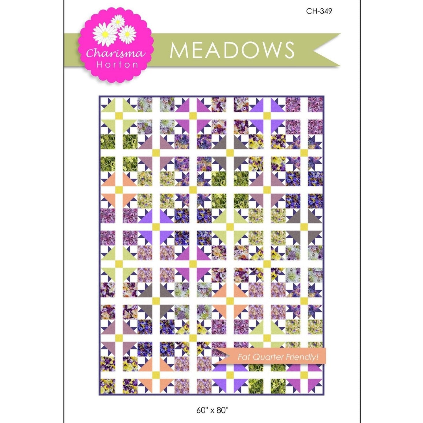 LAST CALL Meadows Quilt Pattern, Charisma Horton CH349, Fat Quarter FQ Friendly, Modern Patchwork Star Throw Quilt Pattern