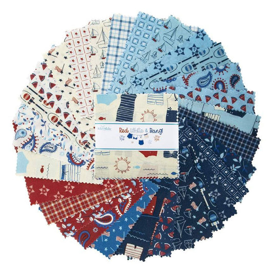 LAST CALL Red White Bang 5" Stacker, Riley Blake 5-11520-42, 5" Inch Precut Fabric Squares, Patriotic Summertime Fabric, Sandy Gervais