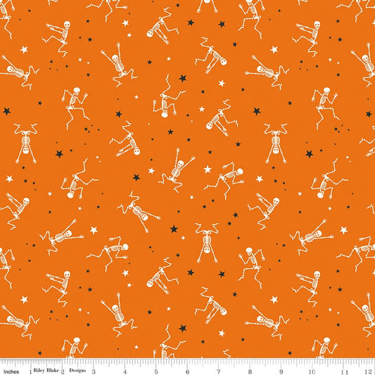 LAST CALL Bad to the Bone - Halloween Skeletons on Orange Fabric, Riley Blake C11921-Orange, My Mind's Eye, By the Yard