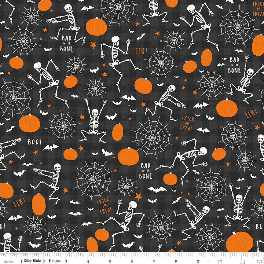 Bad to the Bone - Halloween Glow in Dark Skeletons Fabric, Riley Blake GC11920-Black, My Mind's Eye, By the Yard