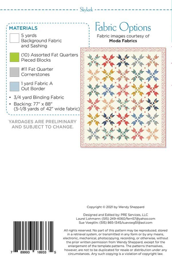 LAST CALL Skylark Quilt Pattern, Wendy Sheppard WS35, 11FQ Fat Quarter Yard Friendly Pattern, Star Throw Quilt Pattern