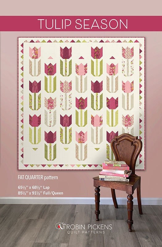 Tulip Season Quilt Pattern, Robin Pickens RPQP-TS139, Fat Quarter FQ Layer Cake Friendly, Tulips Flowers Modern Lap Throw Quilt Pattern