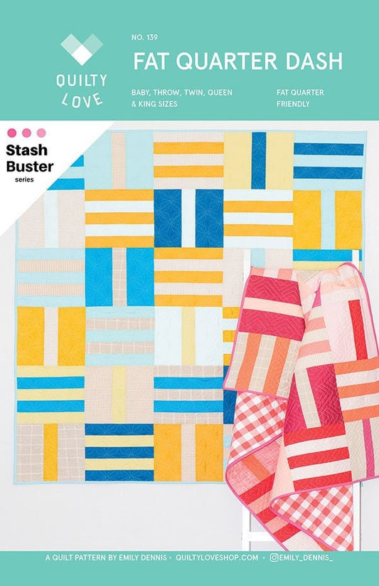 LAST CALL- Fat Quarter Dash Quilt Pattern, Quilty Love QLP139, FQ Fat Quarter Yard Friendly, Modern Contemporary Quilt Pattern in Six Sizes