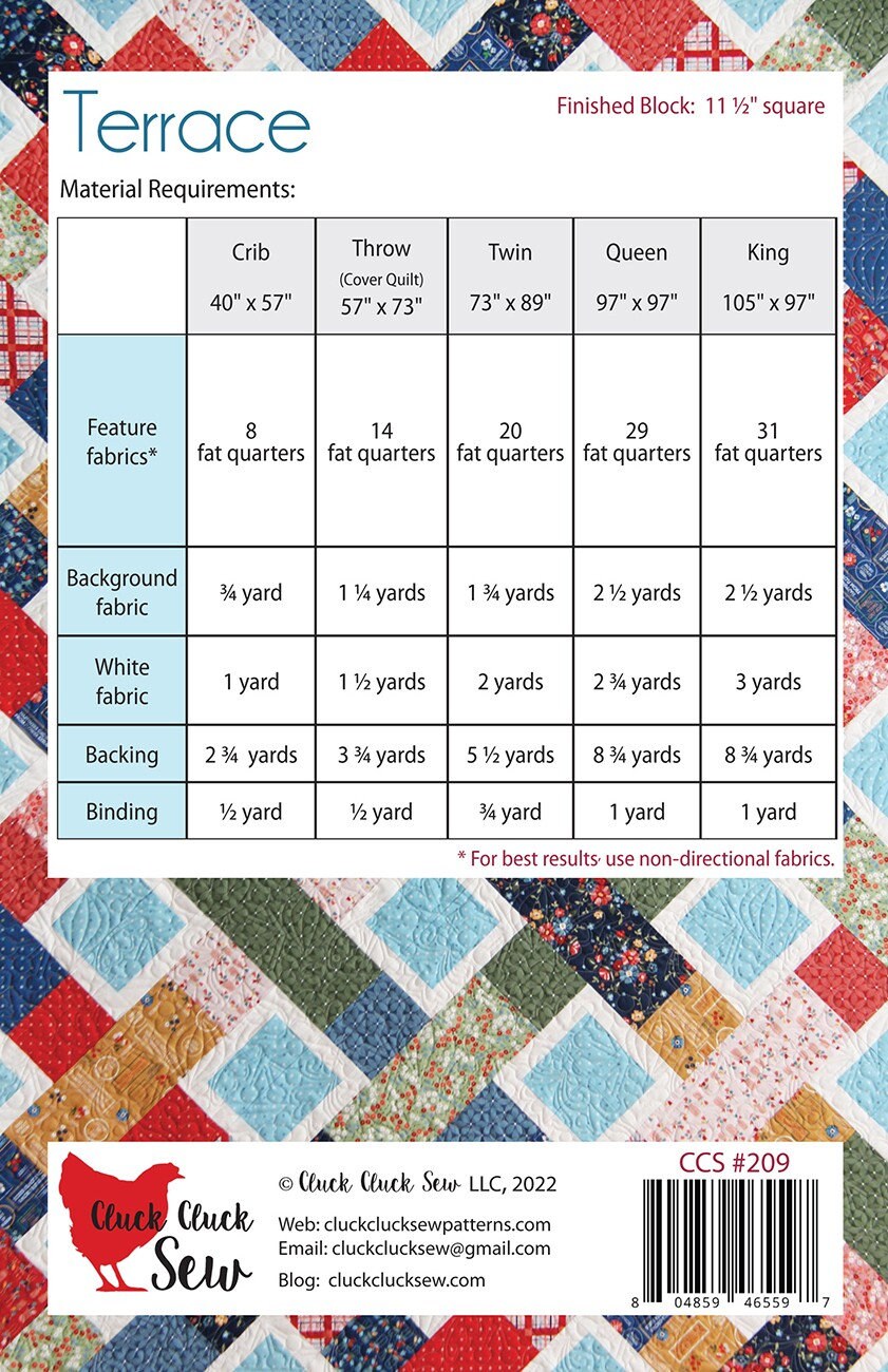 Terrace Quilt Pattern, Cluck Cluck Sew CCS209, FQ Fat Quarter Friendly Quilt Pattern, Lattice Weave Woven Look Quilt Pattern