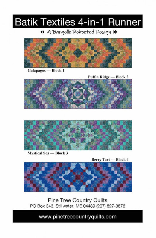 LAST CALL Batik Textiles 4 in 1 Runner Quilt Pattern, Pine Tree Country Quilts PT1803, Yardage Friendly, Bargello Table Runner Pattern