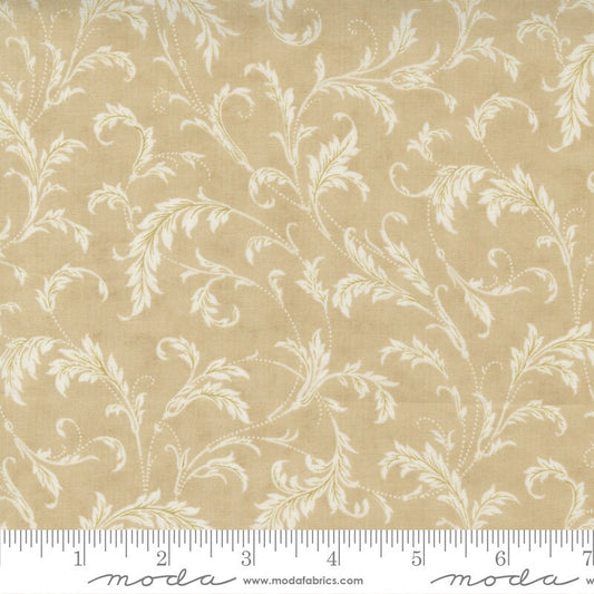 REMNANT 1 Yard 3" of 108" Poinsettia Plaza - Beige Tan Filigree Wide Back Quilt Fabric, Moda 108003 21, Sateen Quilt Backing Fabric