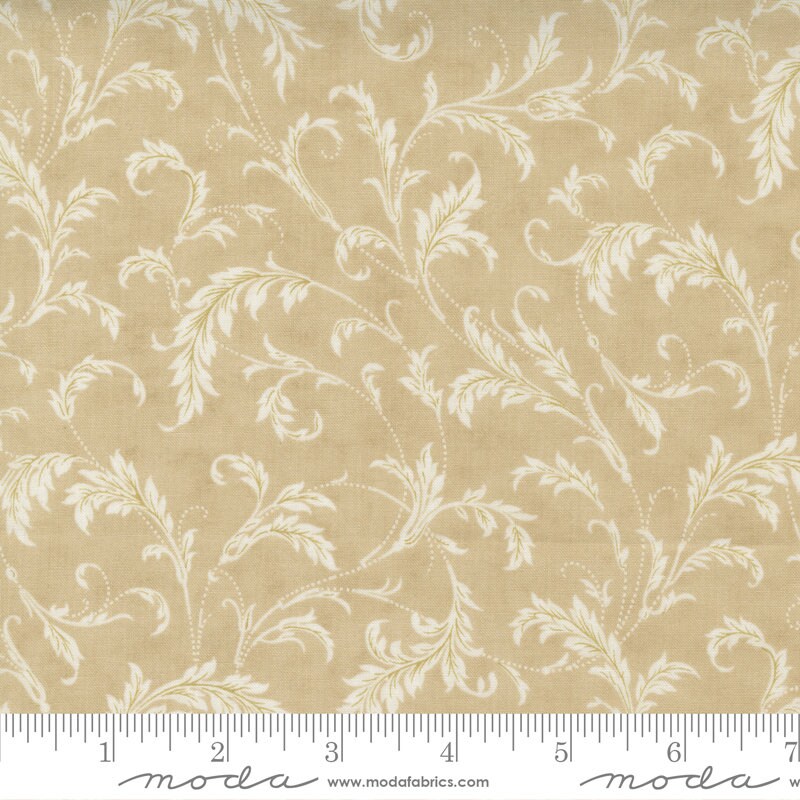 REMNANT 1 Yard 3" of 108" Poinsettia Plaza - Beige Tan Filigree Wide Back Quilt Fabric, Moda 108003 21, Sateen Quilt Backing Fabric