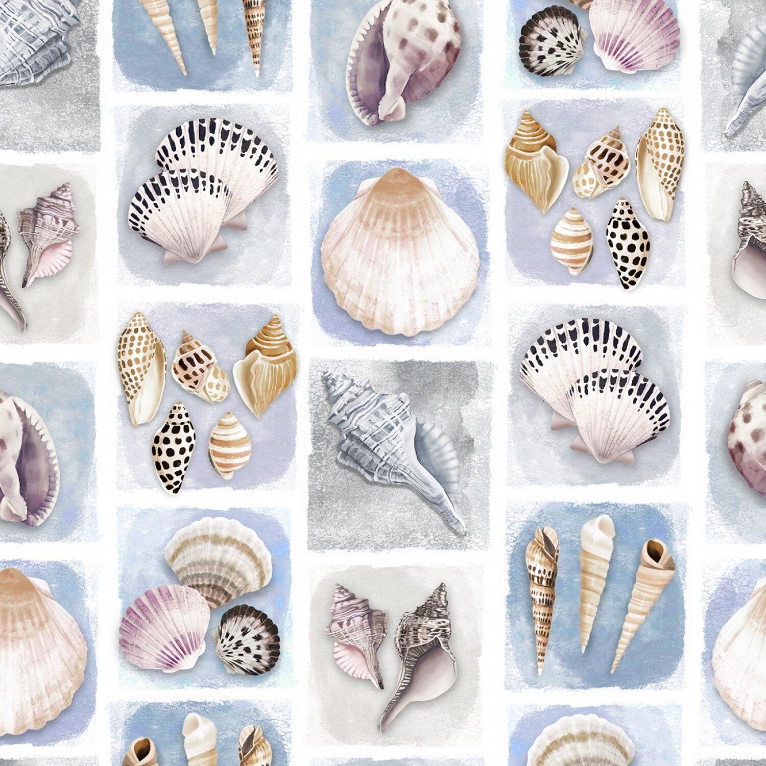 LAST CALL Seashell Wishes 17 Piece Fat Quarter Bundle, Clothworks FQ0364, Beach Ocean Coastal Shells Birds Fabric, 18 x 22 Fabric Cuts