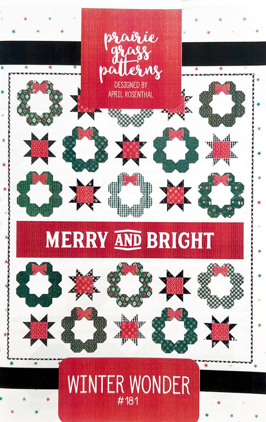 LAST CALL Merry and Bright Winter Wonder Quilt Pattern, Prairie Grass Patterns PGP181, Fat Quarter FQ Friendly Christmas Wreaths Stars Quilt