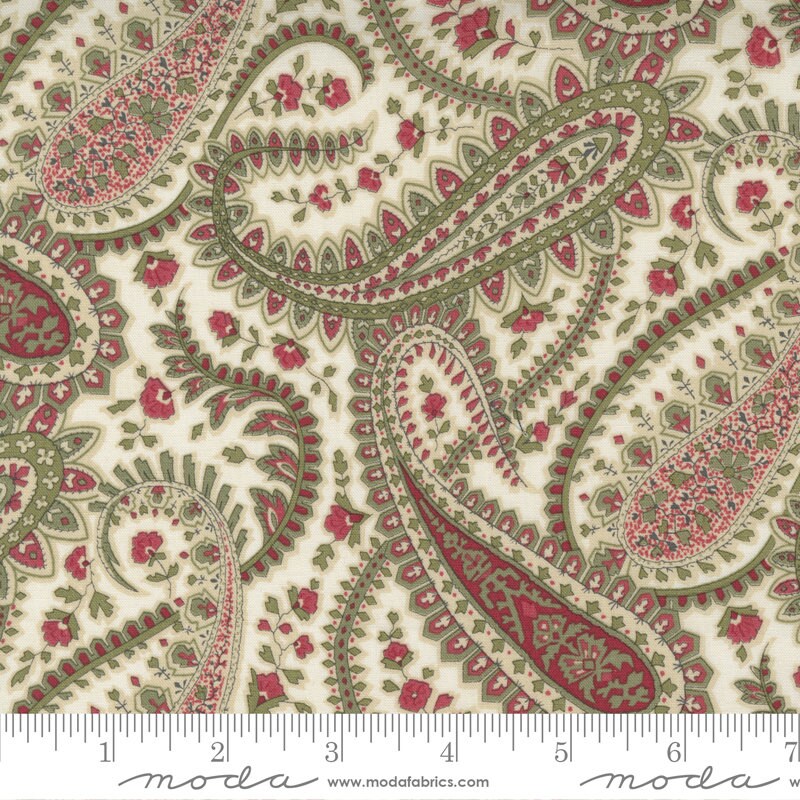 Poinsettia Plaza - Christmas Paisley Floral Cream Fabric, Moda 44292 11, 3 Sisters, Quilting Apparel Cotton Fabric, By the Yard