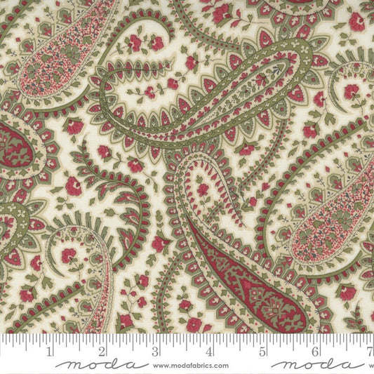 Poinsettia Plaza - Christmas Paisley Floral Cream Fabric, Moda 44292 11, 3 Sisters, Quilting Apparel Cotton Fabric, By the Yard