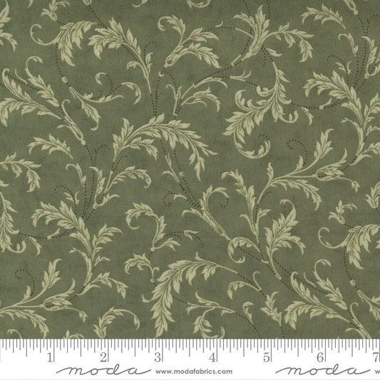 Poinsettia Plaza - Sage Green Swirl Filigree Scroll Fabric, Moda 44293 14, Green Tonal Quilt Blender Fabric, 3 Sisters, By the Yard