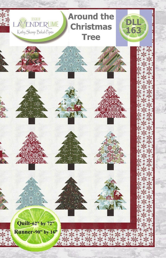 Around the Christmas Tree Quilt Runner Pattern, Designs by Lavender Lime DLL163, Yardage Fat Quarter FQ Friendly, Xmas Tree Quilt Pattern