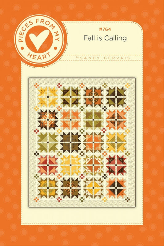 Fall is Coming Calling Quilt Pattern, Pieces From My Heart PM764, Fat Quarter FQ Friendly, Star Flower Throw Quilt Pattern, Sandy Gervais