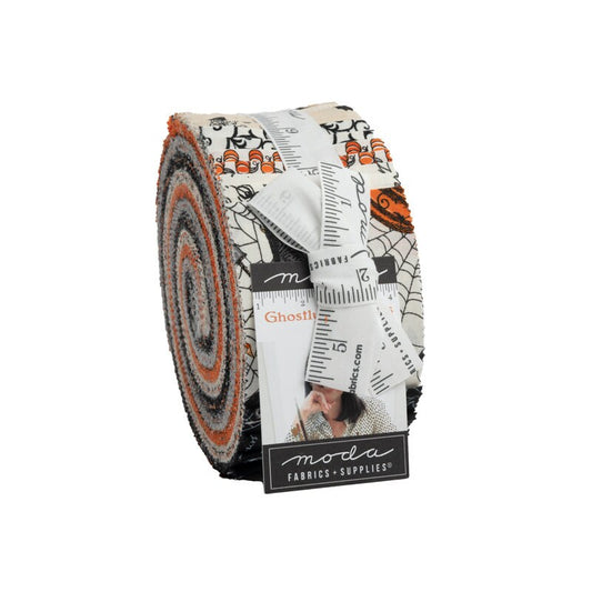 LAST CALL Ghostly Greetings Jelly Roll, Moda 56040JR, Halloween Jelly Roll Quilt Fabric Strips, 2.5" Inch Precut Fabric Strips, Deb Strain
