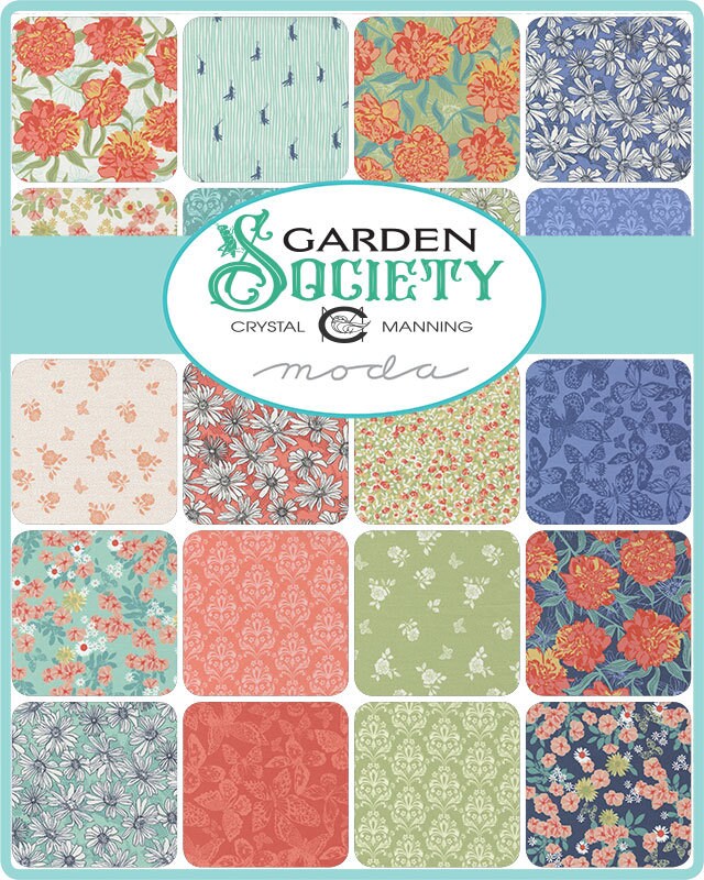 LAST CALL Garden Society Layer Cake, Moda 11890LC, 10" Inch Precut Fabric Quilt Squares, Floral Cotton Quilting Fabric, Crystal Manning