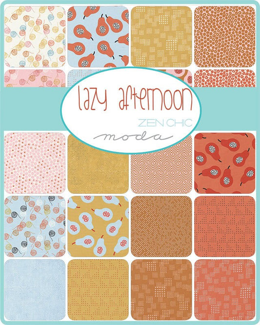 LAST CALL Lazy Afternoon Charm Pack, Moda 1780PP, 5" Inch Precut Fabric Squares, Modern Orange Blue Yellow Quilt Charm Fabric, Zen Chic