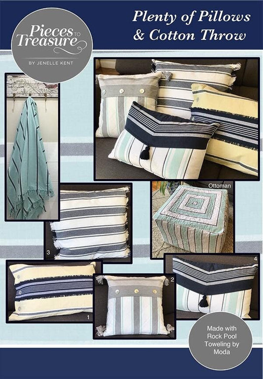 LAST CALL Plenty of Pillows and Cotton Throw Quilt Pattern, Pieces to Treasure PTT204, Moda Toweling Cushion Pillow Ottoman Cover Pattern
