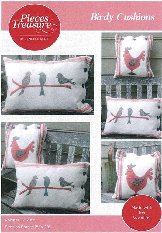 LAST CALL Birdy Cushions Pattern, Pieces to Treasure PTT061, Moda Toweling Cushion Pillow Covers Pattern, Bird Rooster Applique Pattern