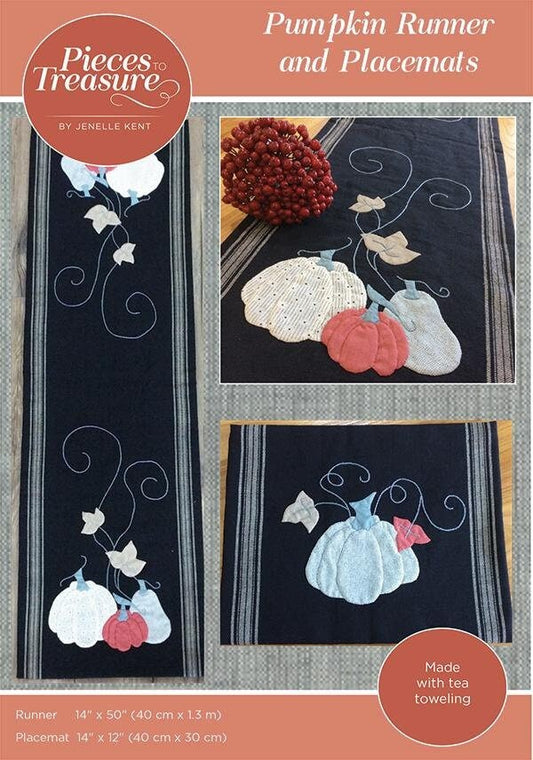 LAST CALL Pumpkin Table Runner Placemats Pattern, Pieces to Treasure PTT128, Toweling Table Runner Pattern, Autumn Applique Pattern