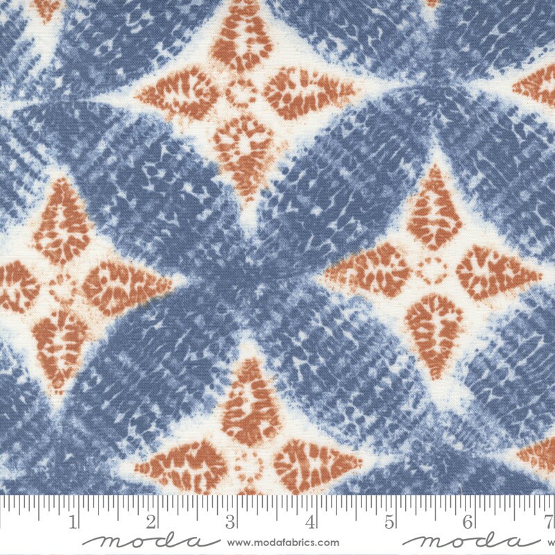 LAST CALL Kawa Layer Cake, Moda 48080LC, Blue Rust Gray Fabric Shibori Tie Dye Look Fabric, 10" Inch Precut Fabric Squares, Debbie Maddy